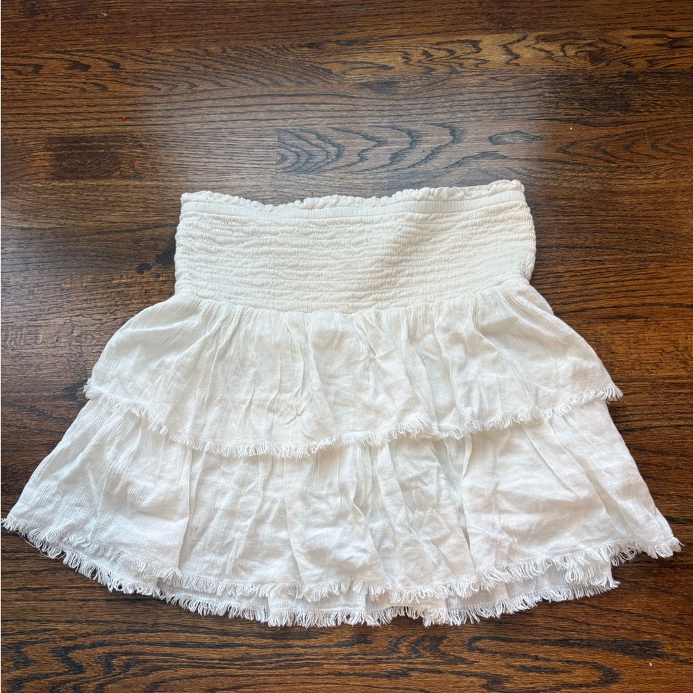 Aerie White Tiered Ruffle Mini Skirt smocked light size M
